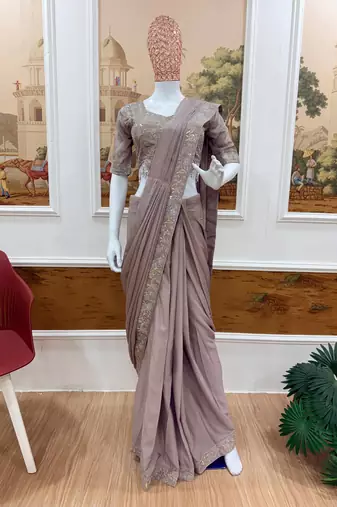 Regal taupe embroidered saree