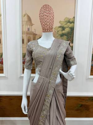 Regal taupe embroidered saree 5