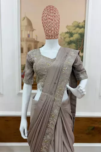 Regal taupe embroidered saree