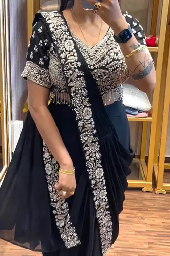 Black embroidered saree