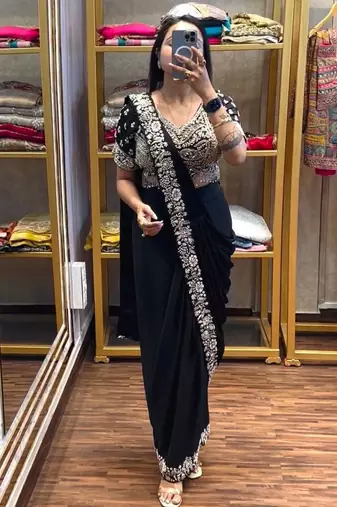 Black embroidered saree