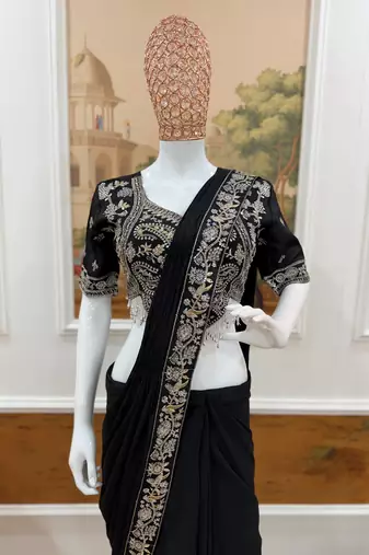Black embroidered saree