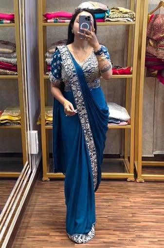 Royal blue embroidered saree