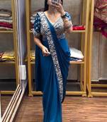 Royal blue embroidered saree