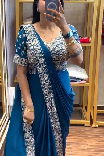 Royal blue embroidered saree