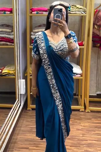 Royal blue embroidered saree