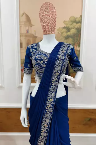 Royal blue embroidered saree
