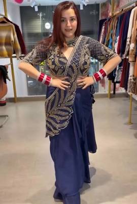 Royal blue silk blend embroidered saree 2
