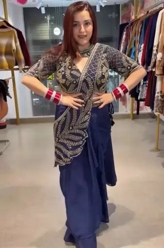 Royal blue silk blend embroidered saree