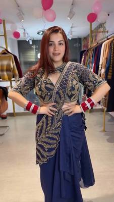 Royal blue silk blend embroidered saree 4