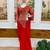 Red embroidered pre-draped saree with designer blouse