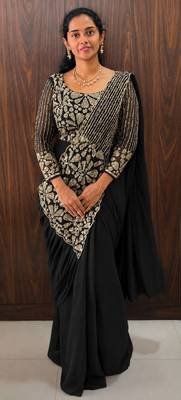 Black embroidered pre-draped saree with designer blouse 1