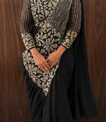 Black embroidered pre-draped saree with designer blouse