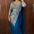 Blue embroidered pre-draped saree with designer blouse