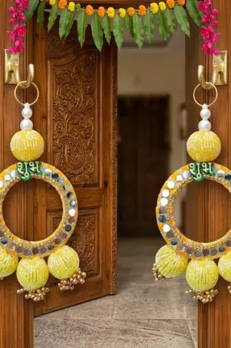decorative shubh labh wall hanging  gifting handmade toran door hanging  decor (pack of 2)