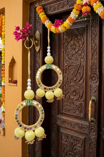 decorative shubh labh wall hanging  gifting handmade toran door hanging  decor (pack of 2)