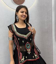 Black Color Plain Work Khadi cotton Navratri Lahenga Choli Strug Set