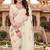 Sequin embroidered work satin foil printed cream saree