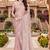 Sequin embroidered work satin foil printed peach saree