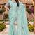 Sequin embroidered work satin foil printed sky blue  saree