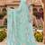 Sequin embroidered work satin foil printed sky blue  saree