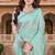 Sequin embroidered work satin foil printed sky blue  saree