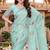 Sequin embroidered work satin foil printed sky blue  saree