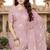 Sequin embroidered work satin foil printed pink saree