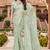 Sequin embroidered work satin foil printed green saree