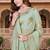 Sequin embroidered work satin foil printed green saree