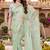 Sequin embroidered work satin foil printed green saree