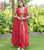 Pink Color Printed and Mirror Work Georgette Navratri Salwar Suit