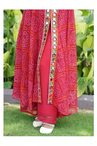 Pink Color Printed and Mirror Work Georgette Navratri Salwar Suit
