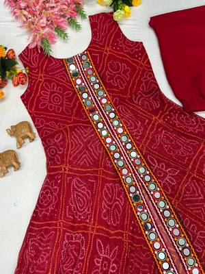 Pink Color Printed and Mirror Work Georgette Navratri Salwar Suit 4