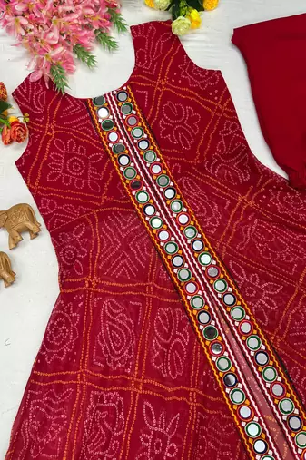 Pink Color Printed and Mirror Work Georgette Navratri Salwar Suit