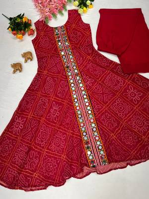 Pink Color Printed and Mirror Work Georgette Navratri Salwar Suit 5