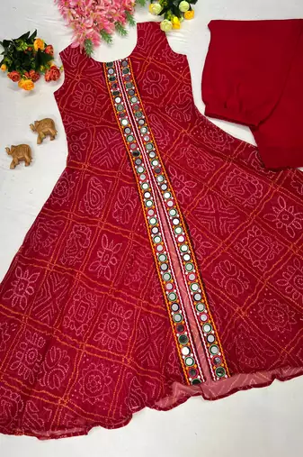 Pink Color Printed and Mirror Work Georgette Navratri Salwar Suit