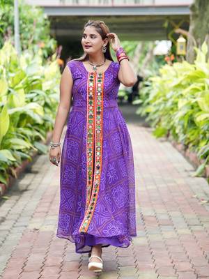purple color printed and mirror work georgette navratri salwar suit 1
