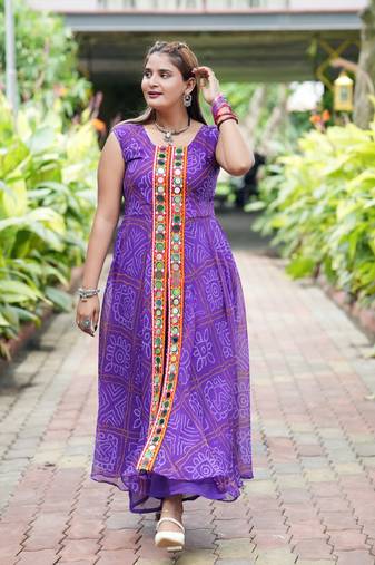 purple color printed and mirror work georgette navratri salwar suit