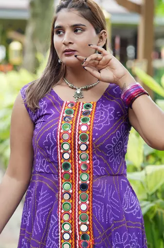 purple color printed and mirror work georgette navratri salwar suit