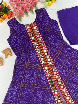 purple color printed and mirror work georgette navratri salwar suit 4