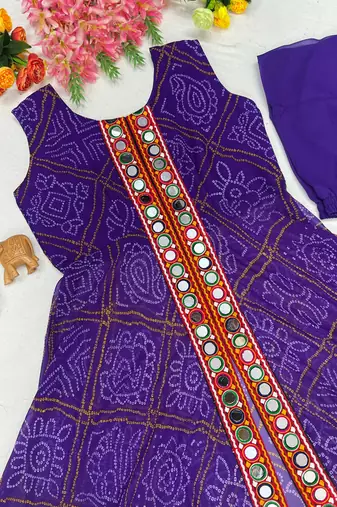 purple color printed and mirror work georgette navratri salwar suit