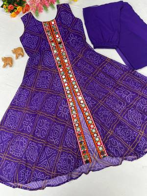 purple color printed and mirror work georgette navratri salwar suit 5