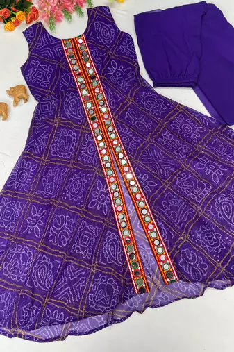 purple color printed and mirror work georgette navratri salwar suit
