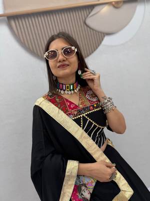 Black Position print Cotton Navratri Lahenga Choli Set 2