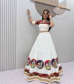 White Position print Cotton Navratri Lahenga Choli Set