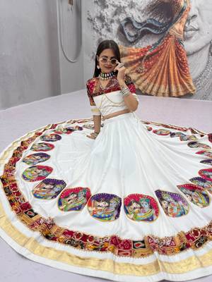 White Position print Cotton Navratri Lahenga Choli Set 2