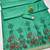 Sea green linen jacuard bird motif work bird saree with unstitched blouse piece