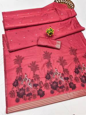 Gajri linen jacuard bird motif work bird saree with unstitched blouse piece 6