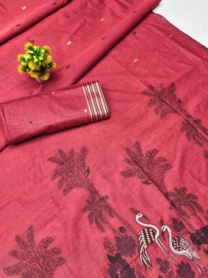 Gajri linen jacuard bird motif work bird saree with unstitched blouse piece 7